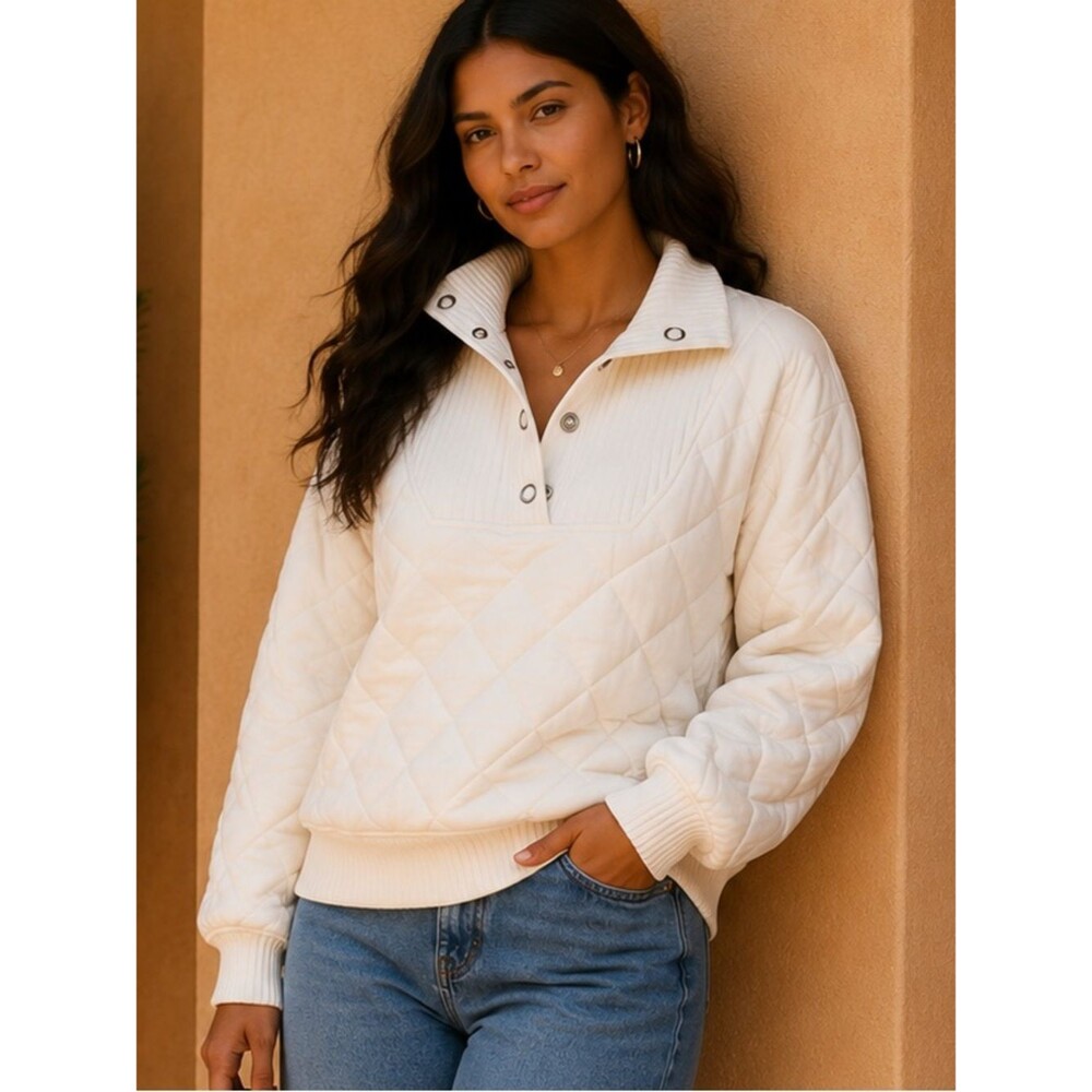 Rae Mode White Quilted Pullover Puffer Jacket Large